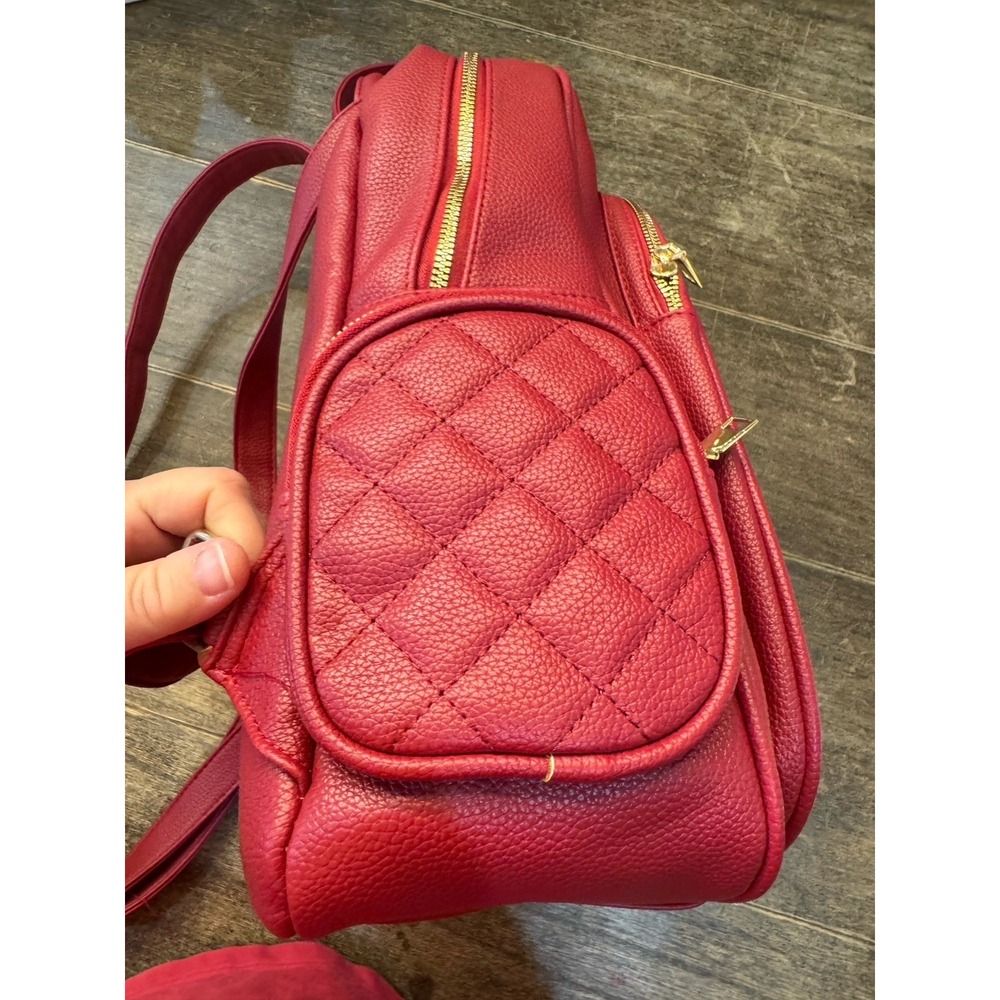 Red Quilted Mommy And Me Backpack Nesting 3 Pieces Vegan‎ Leather PETA Approved - Picture 6 of 16